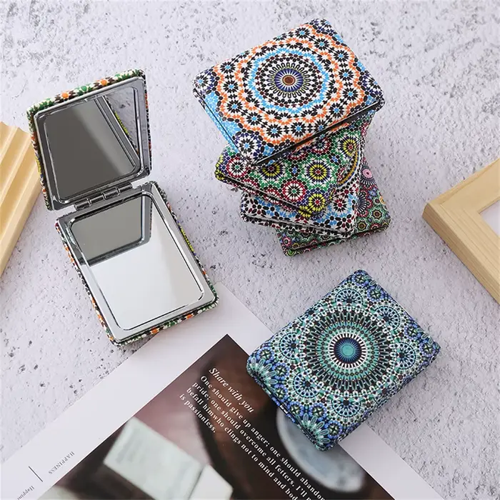 Miroir de maquillage imprimé bohème pour dames