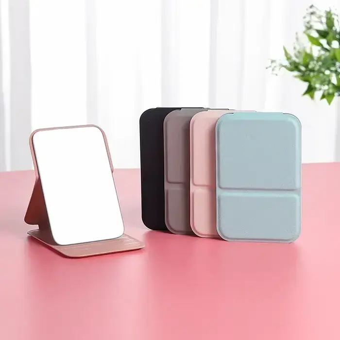 Miroir de maquillage de bureau en cuir PU